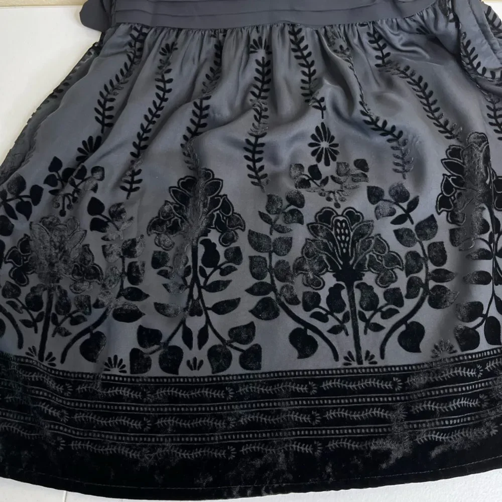 H&M Conscious Collection Deep V Black Burnout Velvet A Line Cocktail Dress 14